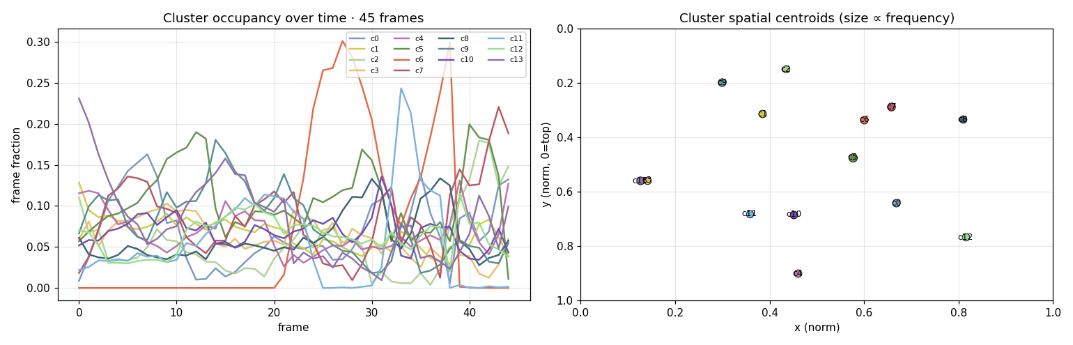 cluster occupancy + centroids