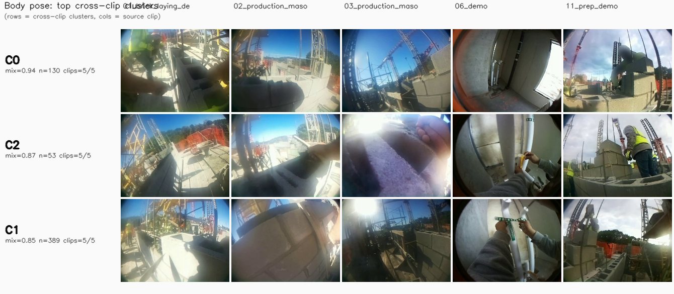 Body pose cross-clip medoid grid